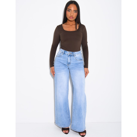 Jeans coupe large stretch à délavage clair