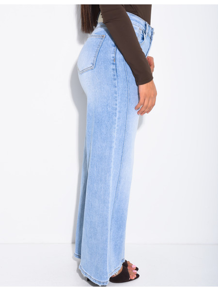 Jeans coupe large stretch à délavage clair