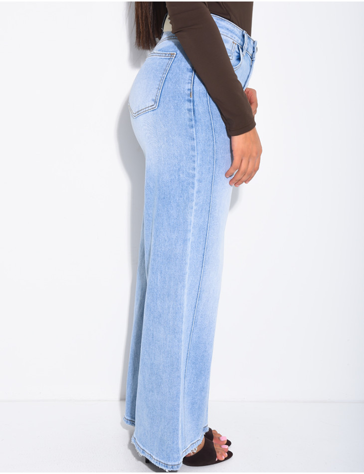 Jeans coupe large stretch à délavage clair