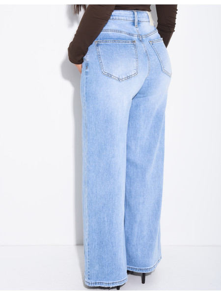 Jeans coupe large stretch à délavage clair