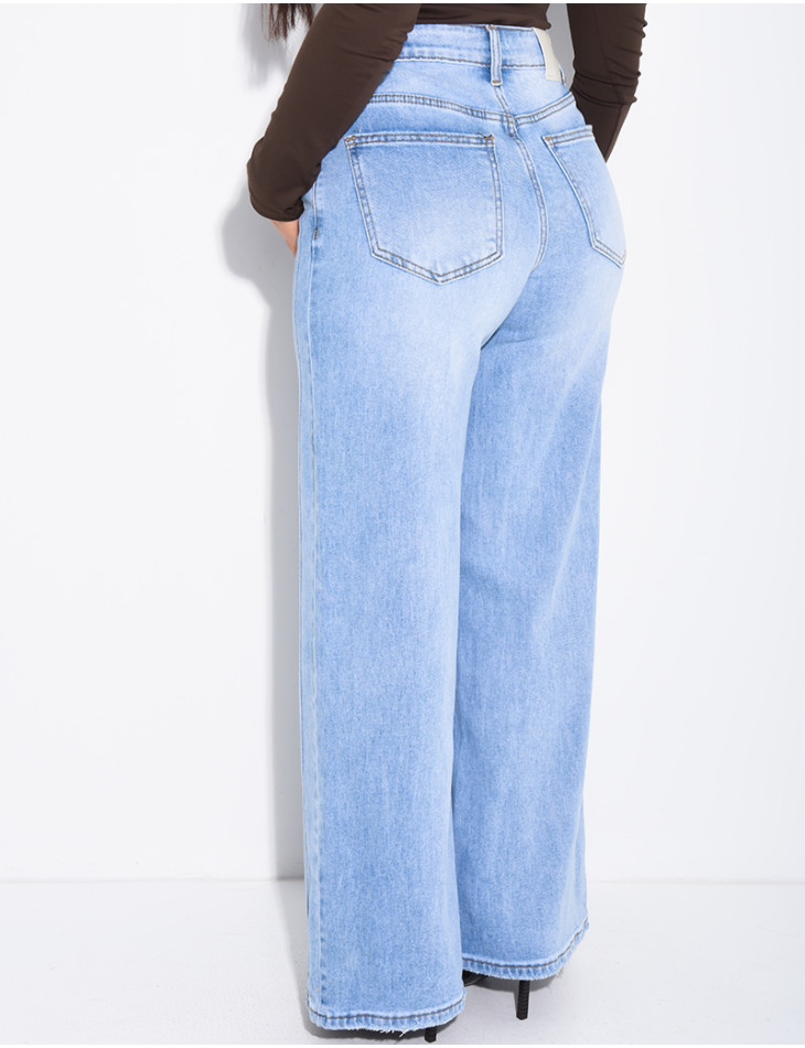 Jeans coupe large stretch à délavage clair