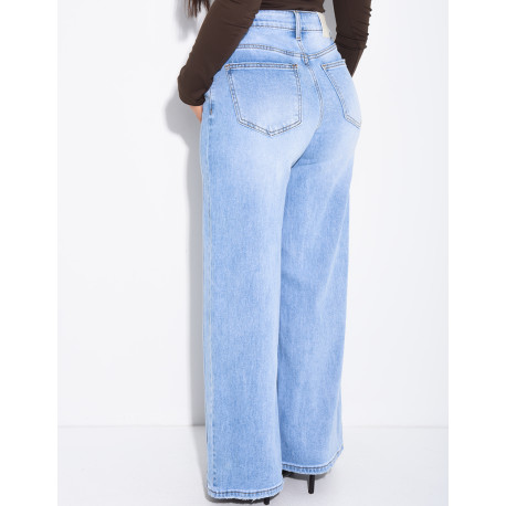 Jeans coupe large stretch à délavage clair