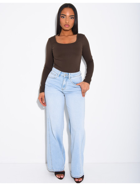 Jeans coupe large stretch à délavage clair