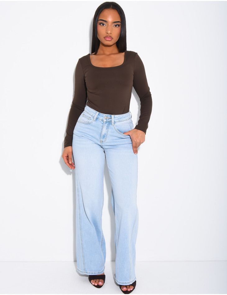 Jeans coupe large stretch à délavage clair