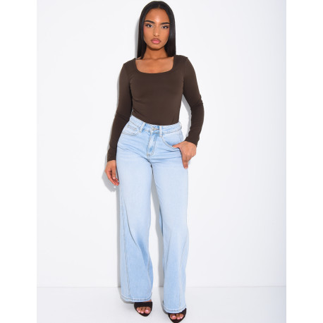 Jeans coupe large stretch à délavage clair