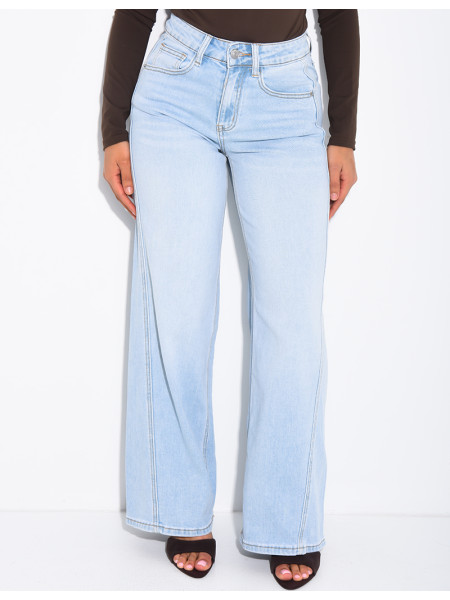 Jeans coupe large stretch à délavage clair