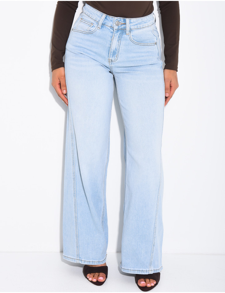 Jeans coupe large stretch à délavage clair