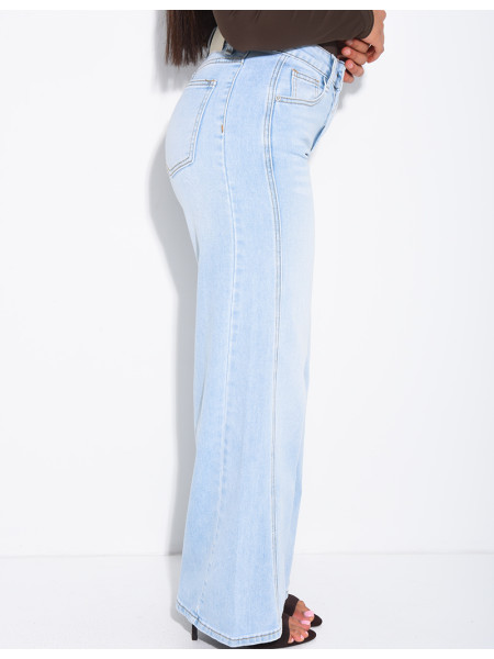 Jeans coupe large stretch à délavage clair