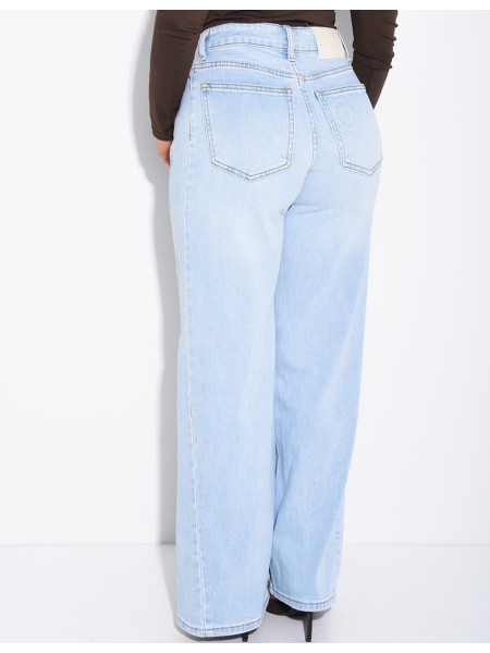 Jeans coupe large stretch à délavage clair