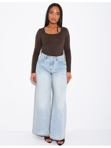 Jeans coupe large stretch à délavage vintage