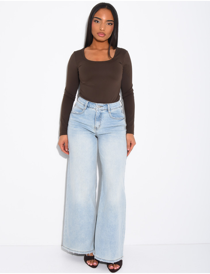 Jeans coupe large stretch à délavage vintage