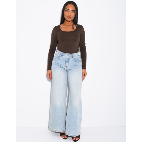 Jeans coupe large stretch à délavage vintage