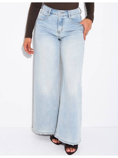Jeans coupe large stretch à délavage vintage