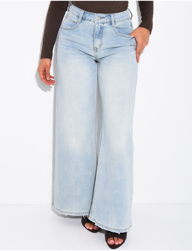 Jeans coupe large stretch à délavage vintage