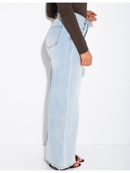 Jeans coupe large stretch à délavage vintage