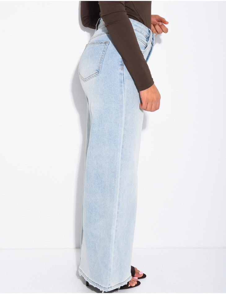 Jeans coupe large stretch à délavage vintage