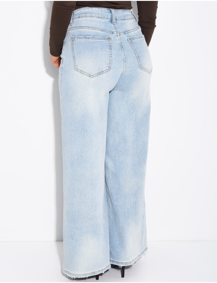 Jeans coupe large stretch à délavage vintage