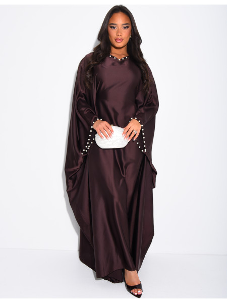 Abaya papillon en satin à perles sur les bordures