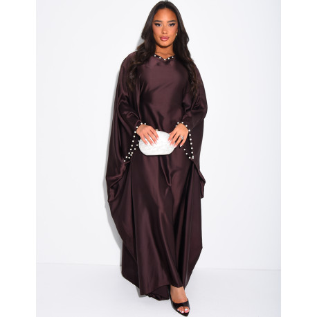 Abaya papillon en satin à perles sur les bordures