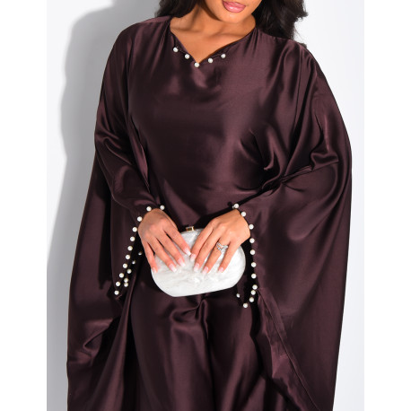 Abaya papillon en satin à perles sur les bordures