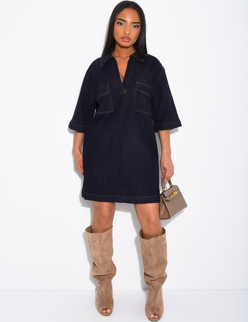 Robe en jeans courte à poches
