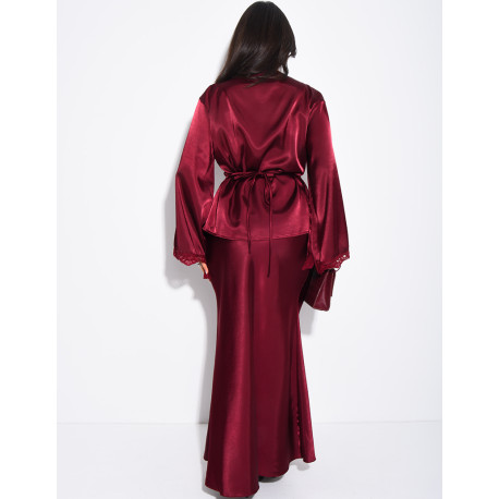 Set aus langem Rock und Wickeloberteil aus Satin mit Spitzenbesatz