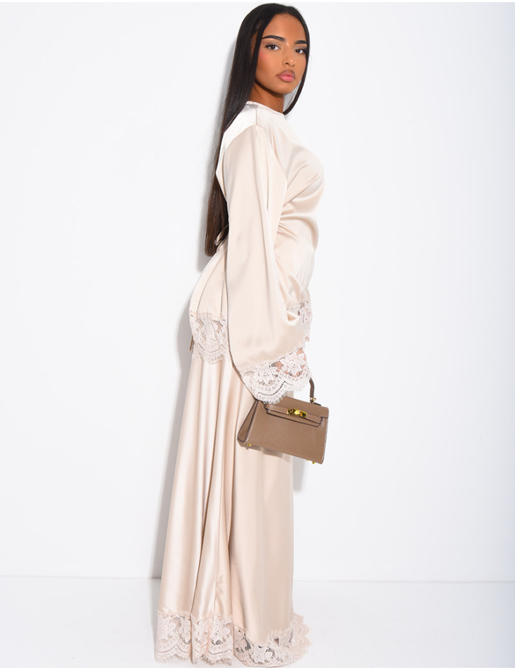 Set aus asymmetrischer Tunika und langem Rock mit Spitzenbesatz