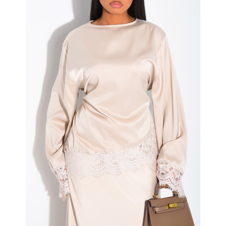 Set aus asymmetrischer Tunika und langem Rock mit Spitzenbesatz