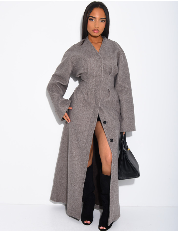 Manteau long et épais en feutrine effet cintré à la taille