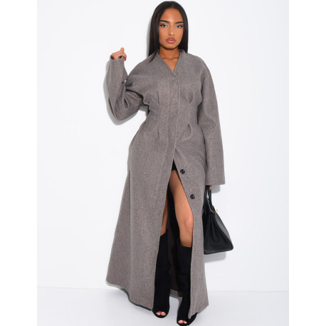 Manteau long et épais en feutrine effet cintré à la taille