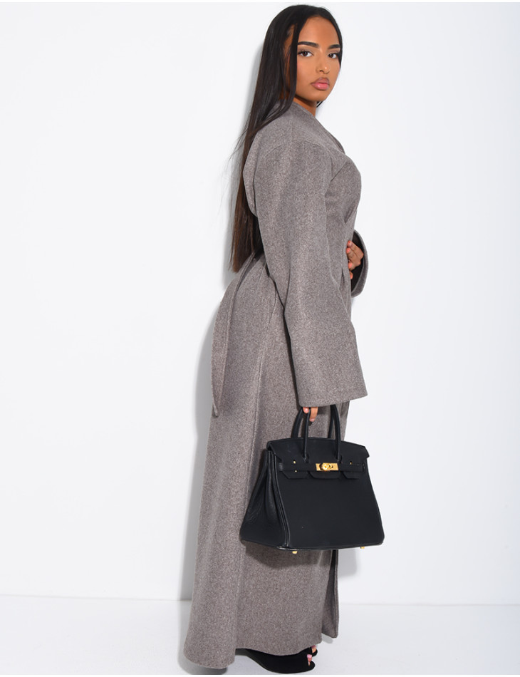 Manteau long et épais en feutrine effet cintré à la taille
