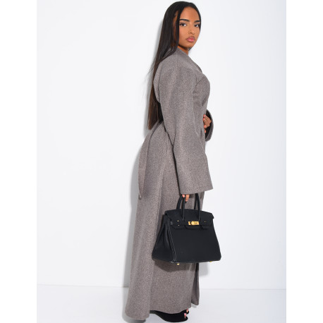 Manteau long et épais en feutrine effet cintré à la taille