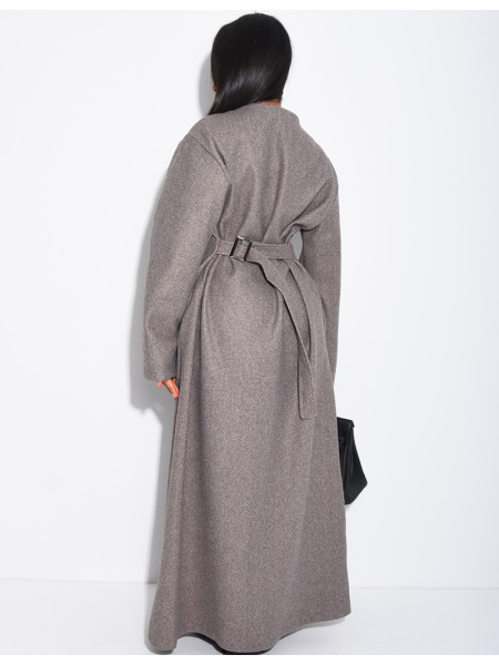 Manteau long et épais en feutrine effet cintré à la taille