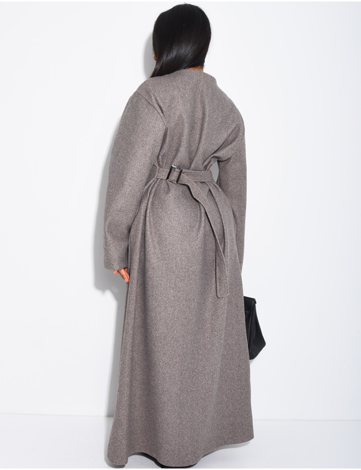 Manteau long et épais en feutrine effet cintré à la taille