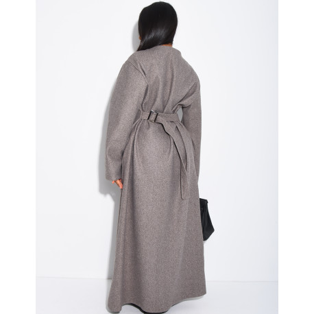 Manteau long et épais en feutrine effet cintré à la taille