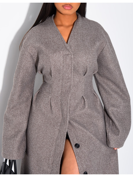 Manteau long et épais en feutrine effet cintré à la taille