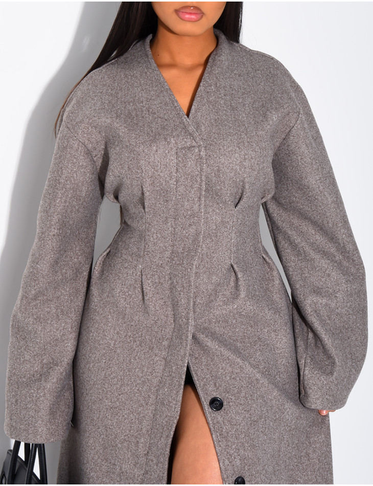 Manteau long et épais en feutrine effet cintré à la taille