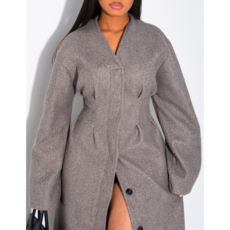 Manteau long et épais en feutrine effet cintré à la taille
