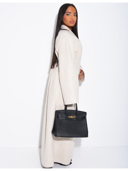 Long, thick felt coat with a fitted waist