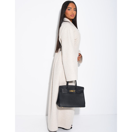 Long, thick felt coat with a fitted waist