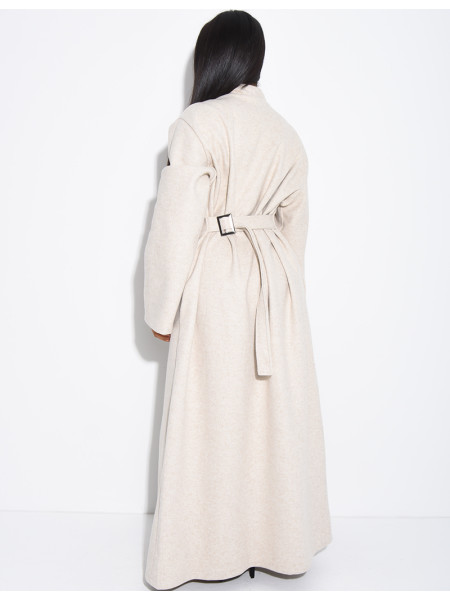 Long, thick felt coat with a fitted waist