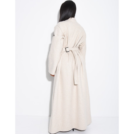 Long, thick felt coat with a fitted waist