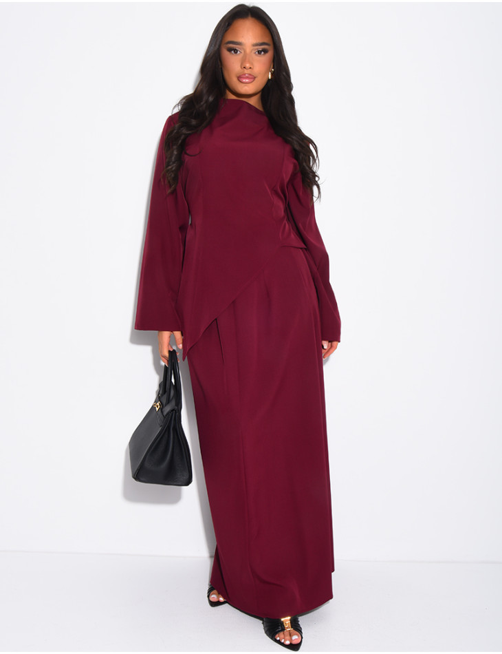 Ensemble top aymétrique à nouer et jupe ample