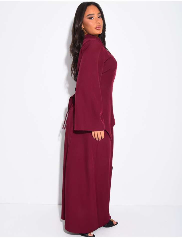 Ensemble top aymétrique à nouer et jupe ample