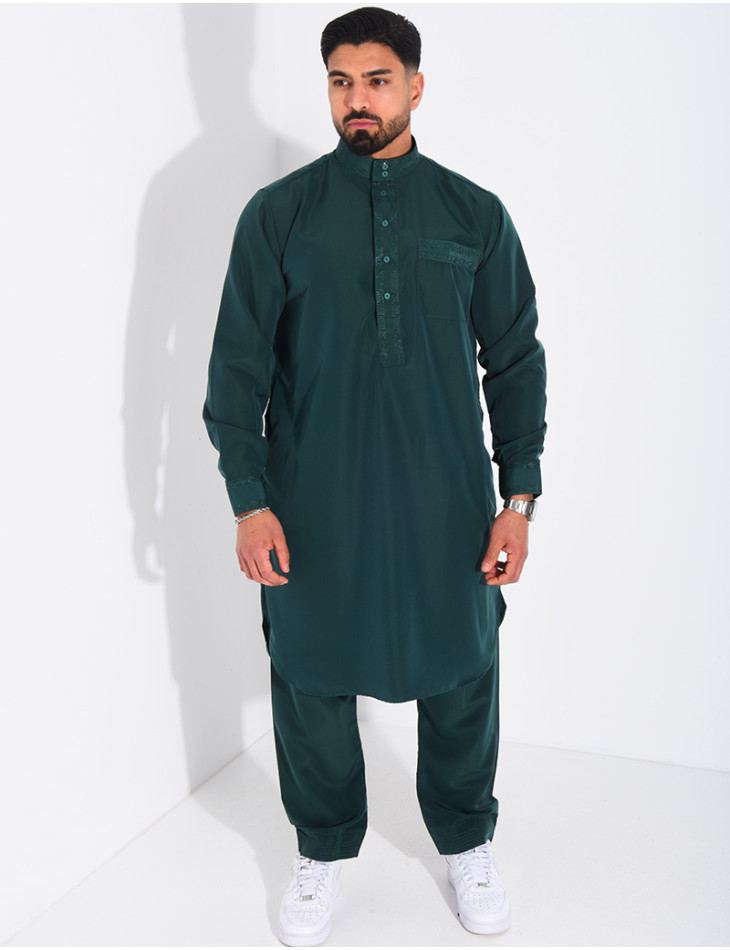 Ensemble de qamis à col avec motifs