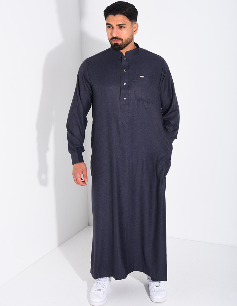 Qamis col rond à boutons dorés