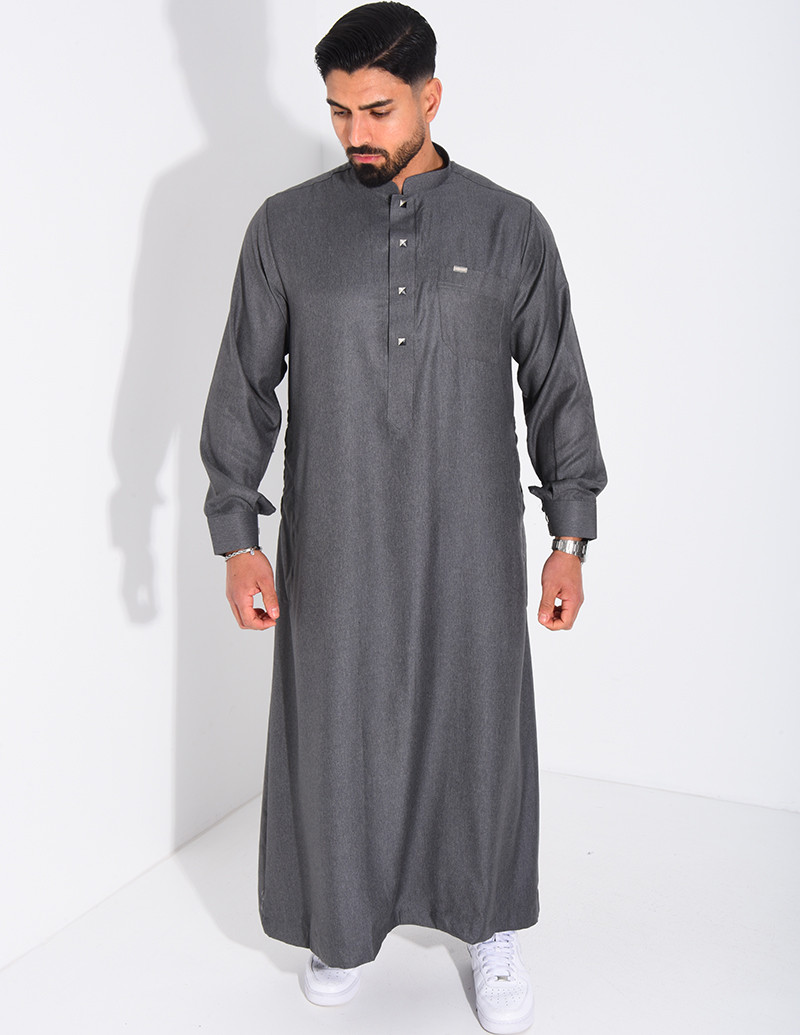 Qamis col rond à boutons dorés