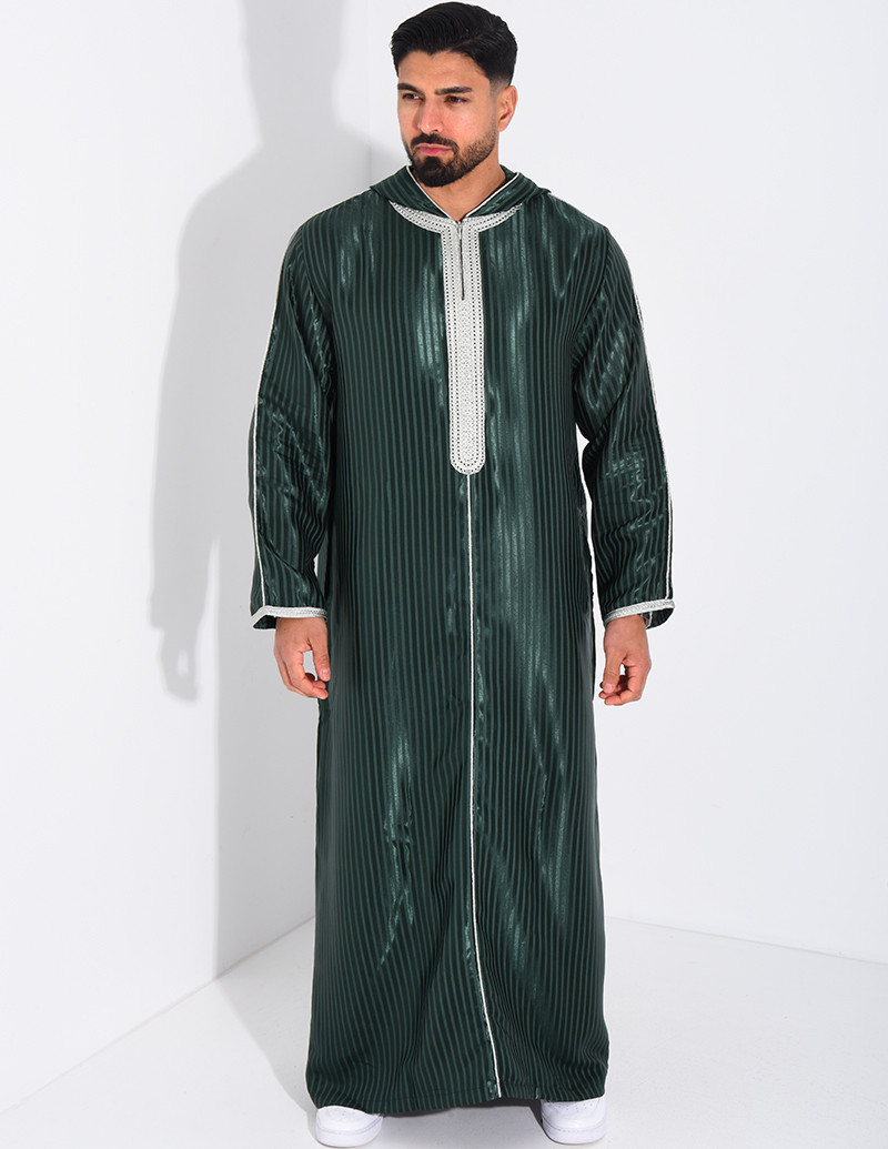 Qamis rayé à capuche