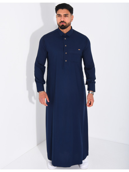 Qamis col chemise à boutons dorés