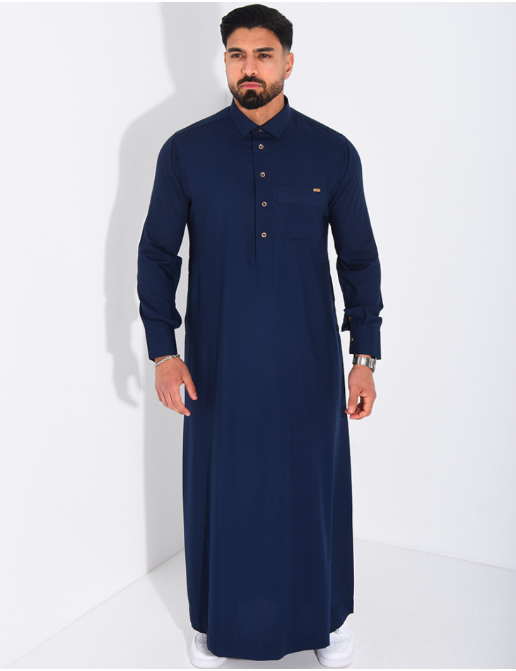 Qamis col chemise à boutons dorés